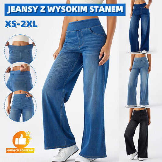 🥇Nowe wiosenne damskie dżinsy z wysokim stanem i szeroką nogawką – elegancki i modny design