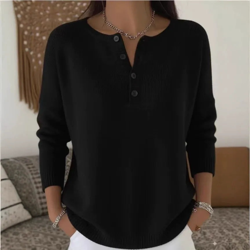 【S-2XL】Ženski enobarvni pulover z V-izrezom, ohlapno in sproščeno