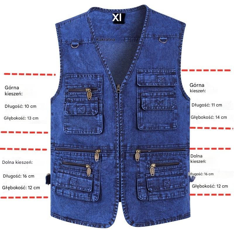 🔥【Nowa kolekcja -50%】Męska dżinsowa kamizelka z wieloma kieszeniami 【XL–7XL】 – Wytrzymała, przewiewna i wygodna