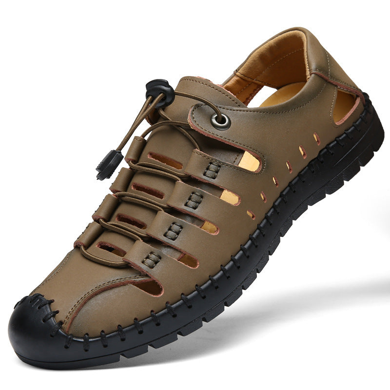 🌟 【39-44】Męskie, skórzane, letnie, zamknięte sandały plażowe z wydrążonymi palcami👞✨