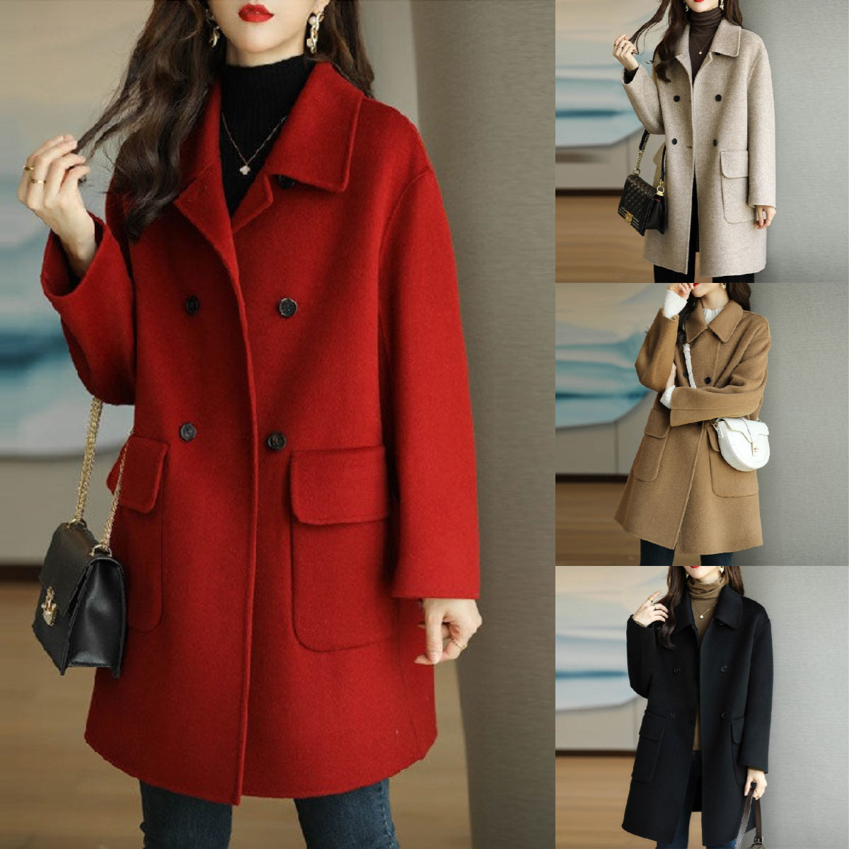 🌈🩰Wyprzedaż sezonowa Nowy wysokiej jakości dwustronny płaszcz z wełny kaszmirowej