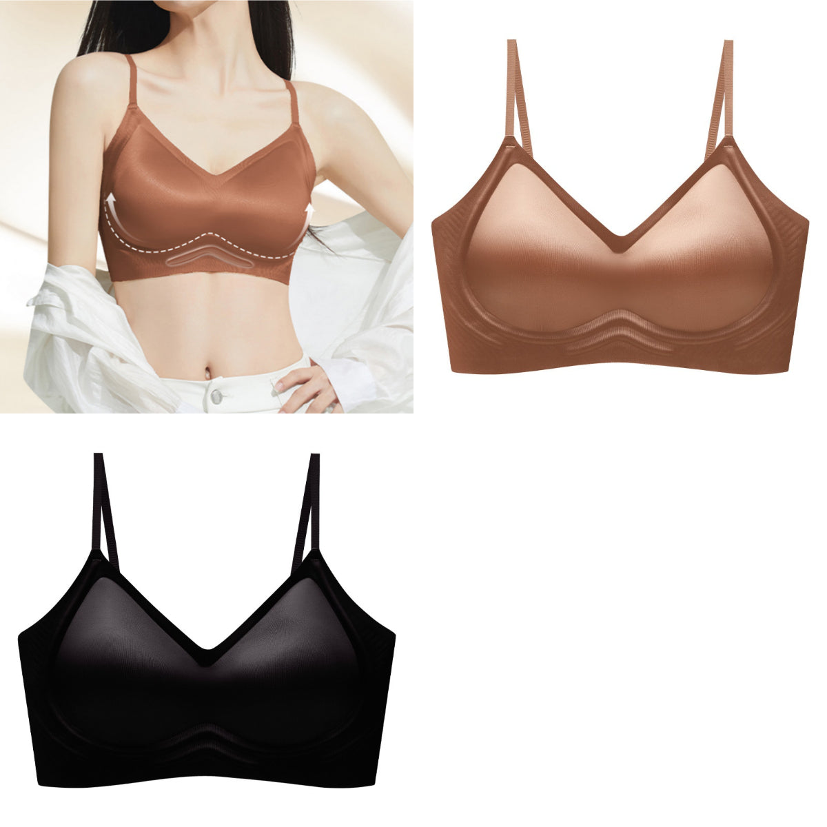 🥰🔥【Dvodelni】【40-100 kg】Brezšivni svileni modrček z mehko oporo in udobjem