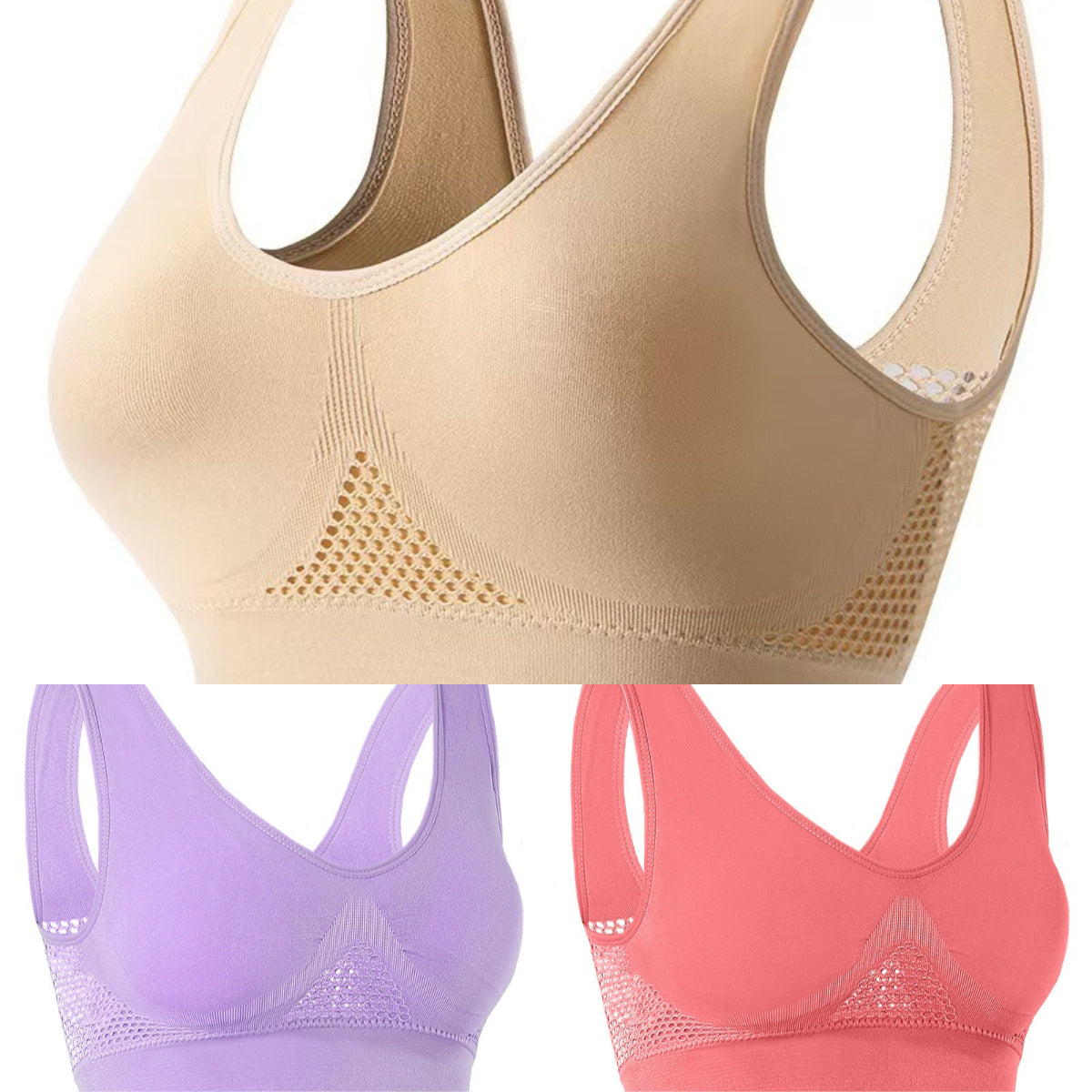 🥰【3 sztuki】Oddychający i chłodny biustonosz w dużym rozmiarze ✨❤️【40-120KG】