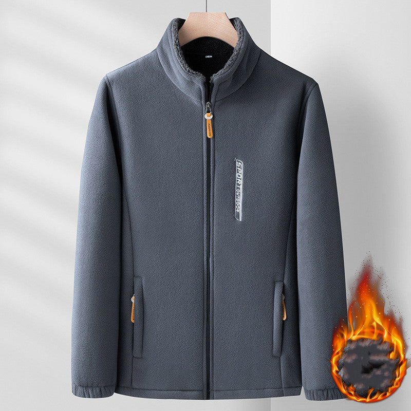 Męska kurtka polarowa (XL-6XL), ze stójką, zapinana na zamek, luźna i wygodna.