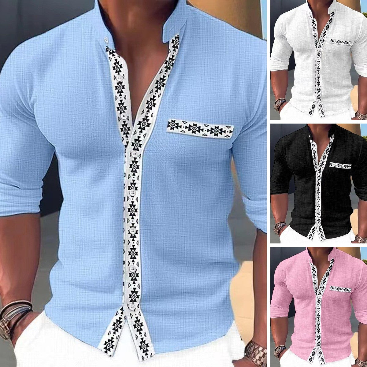 🔥2025 Nowa wiosna lato modny nadruk koszule z kołnierzykiem dla mężczyzn