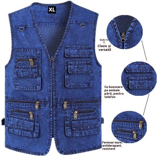 🔥【XL-7XL】2025 Vestă din denim cu multe buzunare pentru bărbați