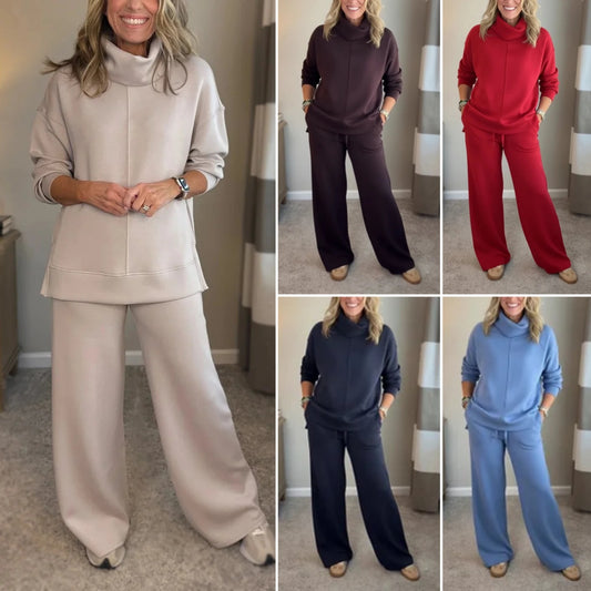 🍂🐏Novi zimski kvalitetni ženski casual set, minimalistički pulover s visokim vratom + ravne casual hlače🔥