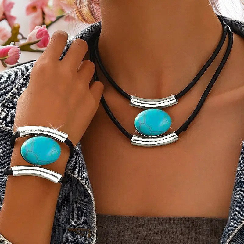 ✨🔥 【Kupite 1, dobijte 1 gratis】【Ogrlica + Nakit za ruke】Set ogrlice i narukvice s dragim kamenjem u boemskom stilu