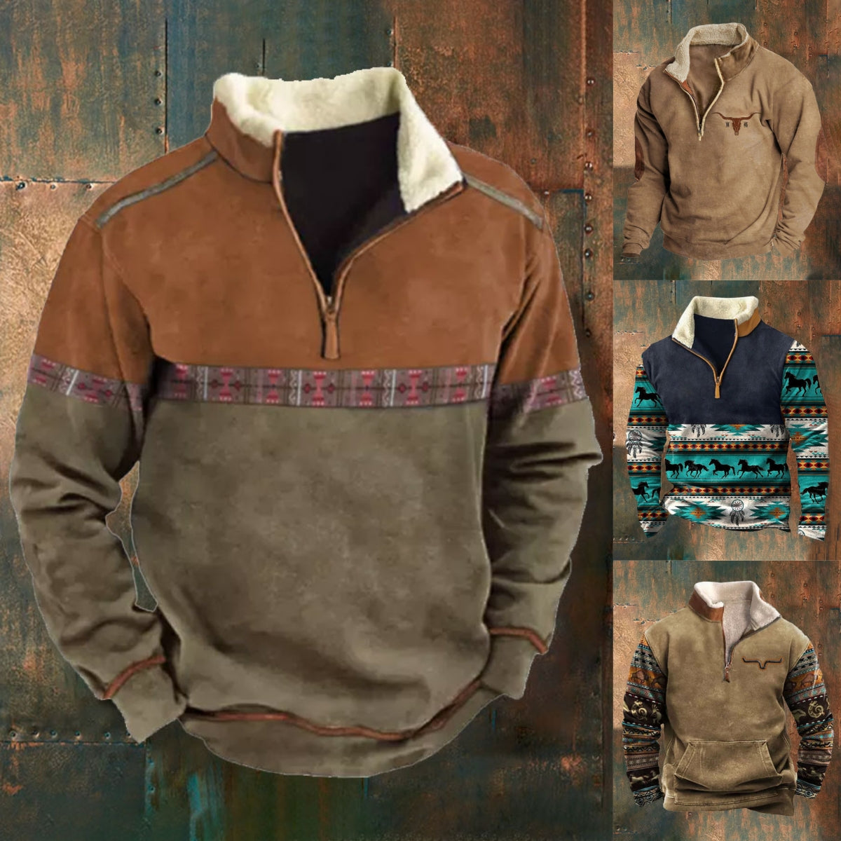 【S-4XL】2025 Есенно-зимен мъжки моден, топъл пуловер с дълъг ръкав и 3D щампа