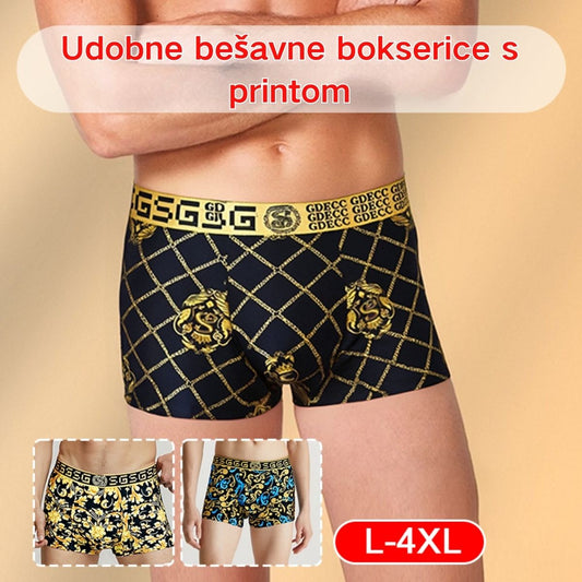 🚹✅6 komada🔥Kupite 3, dobijte 3 gratis🔥Muško donje rublje od prozračne ledene svile, udobno bešavno donje rublje, velika veličina, moderan print