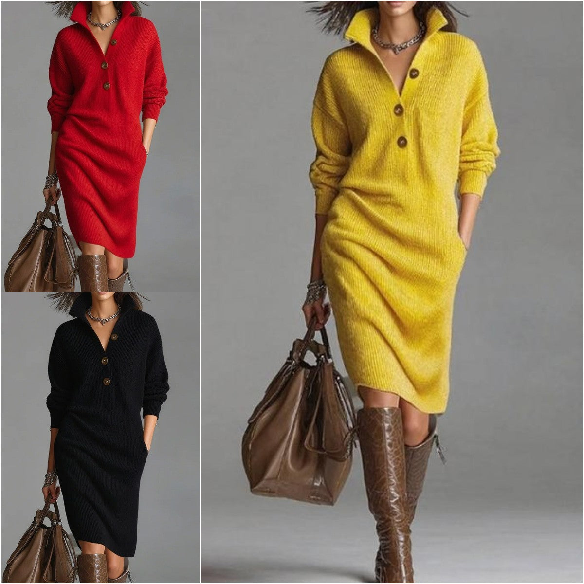 🔥【S-3XL】Nova pletena haljina s ovratnikom u europskom i američkom stilu iz 2025.