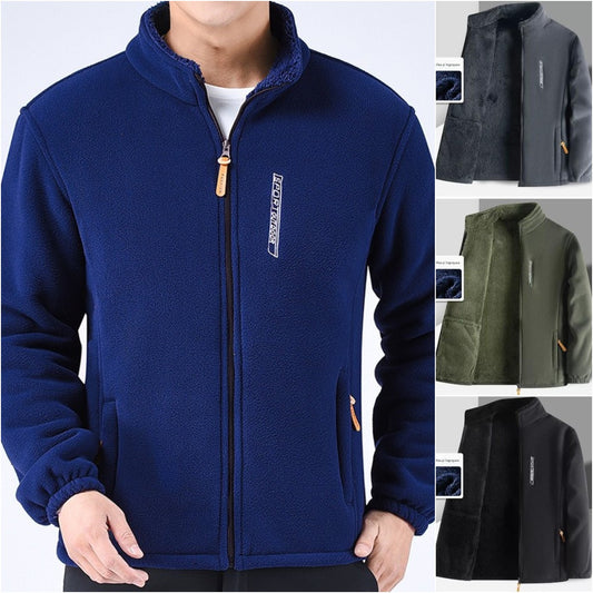 Męska kurtka polarowa (XL-6XL), ze stójką, zapinana na zamek, luźna i wygodna.