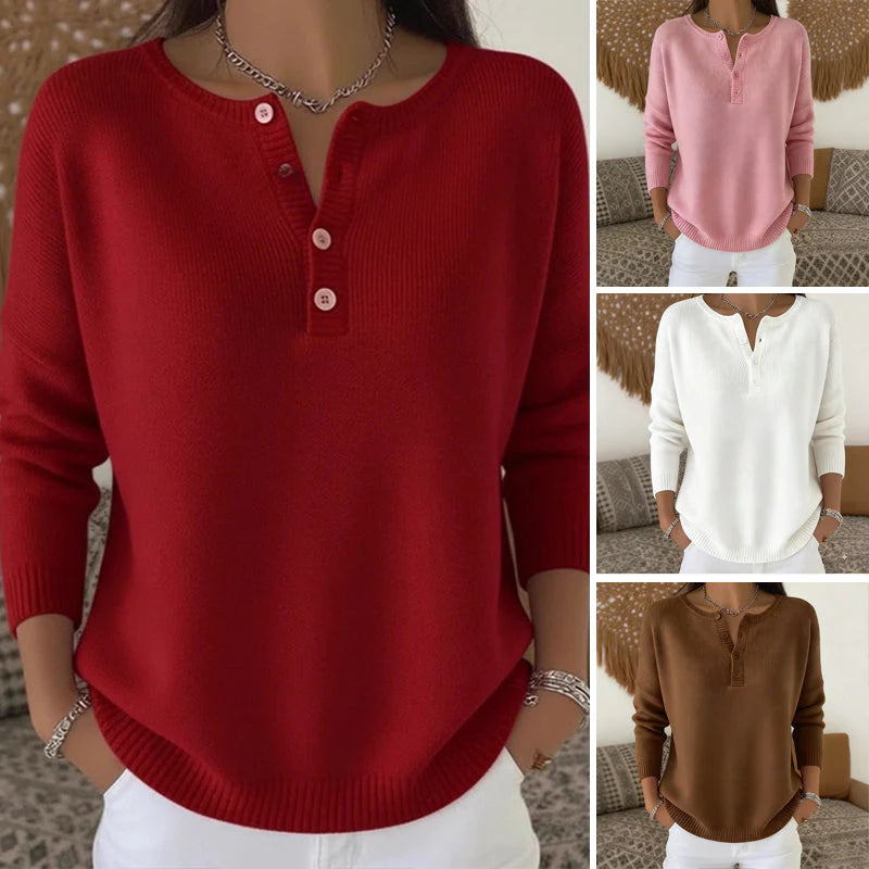 【S-2XL】Damski jednokolorowy sweter z dekoltem V, luźny i casualowy