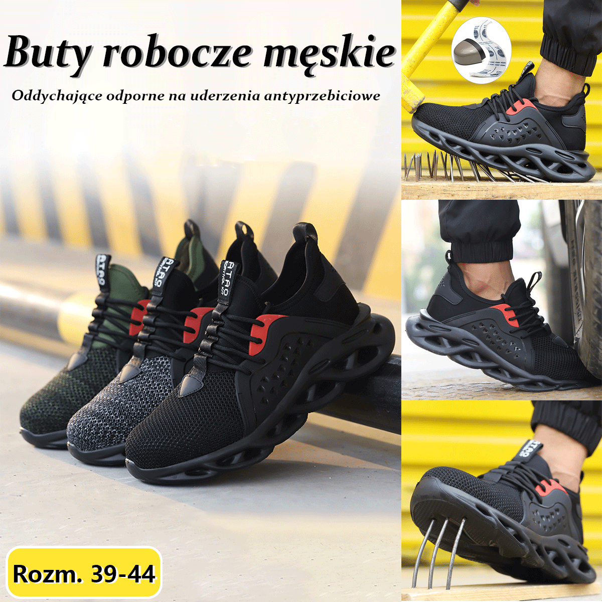 💥【 39-48】Buty robocze męskie✅Oddychające i odporne na uderzenia✅Odporne na przebicie✅Antypoślizgowe✅Wygodne