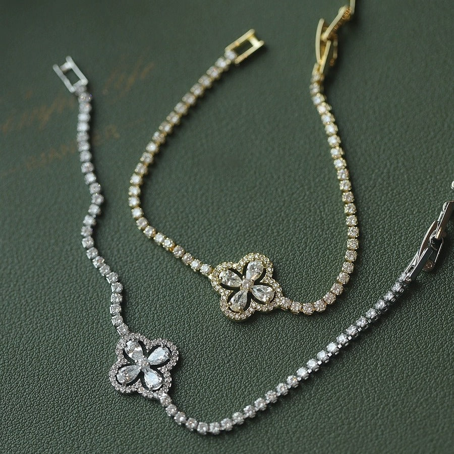 【Kupite 1, dobijte 1 gratis】✨Super sjajna narukvica s šupljim četverolisnicom, izuzetna luksuzna niša narukvica s punim dijamantima