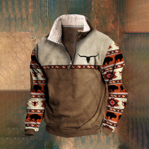 【S-4XL】2025 Есенно-зимен мъжки моден, топъл пуловер с дълъг ръкав и 3D щампа