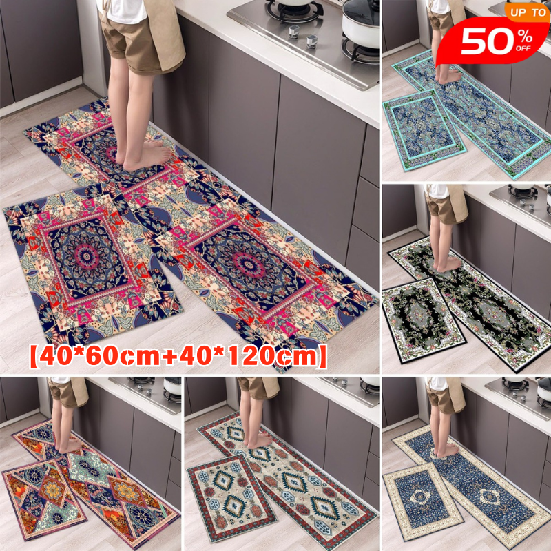 💥 【2 darab】🌺Csúszásmentes konyhaszőnyeg nedvszívó hosszú konyhaszőnyeg【40*60cm+40*120cm】