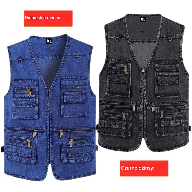 🔥【Nowa kolekcja -50%】Męska dżinsowa kamizelka z wieloma kieszeniami 【XL–7XL】 – Wytrzymała, przewiewna i wygodna