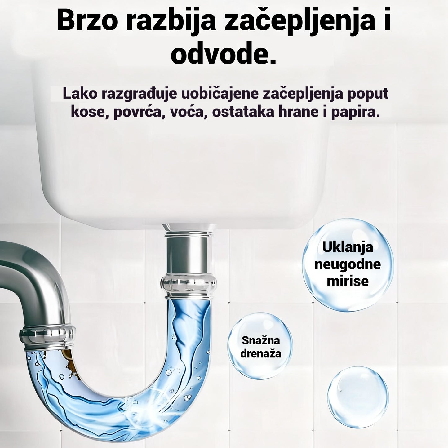 🛁💦🌟Sredstvo za čišćenje sudopera i odvoda: Pjena visoke gustoće od ekstrakata i enzima za razgradnju.