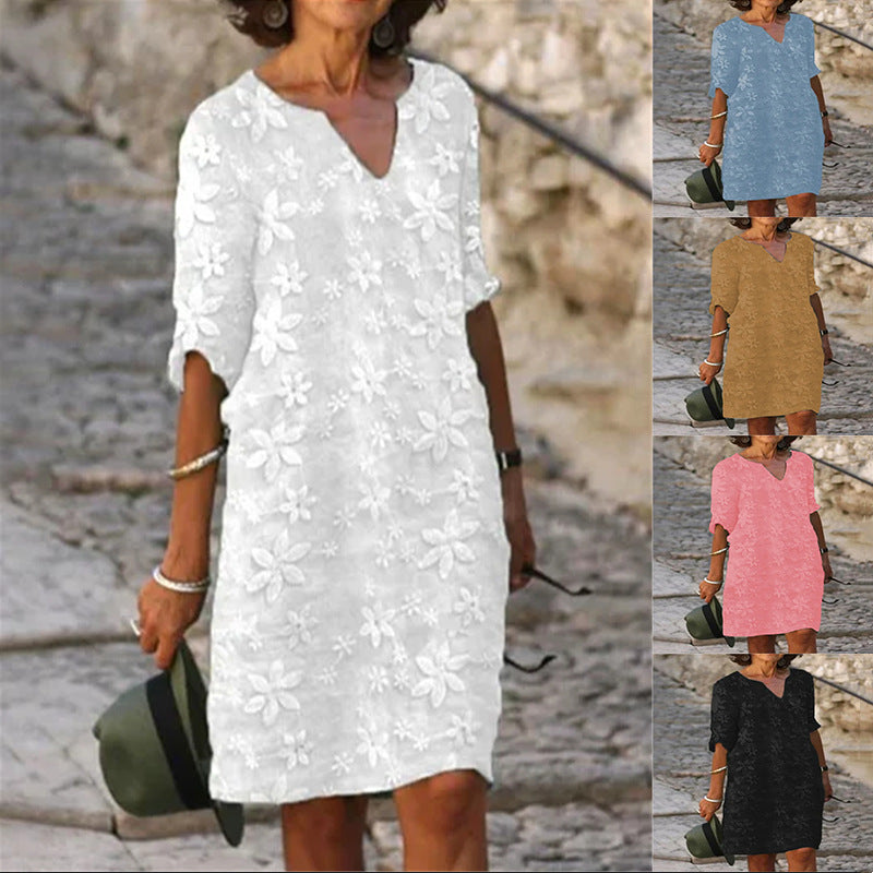 🌸👗【S-5XL】【🔥Reducere】Rochie 2025 din bumbac și in cu imprimeu floral – confortabilă și respirabilă
