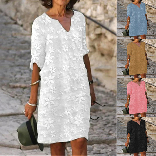🌸👗【S-5XL】【🔥Reducere】Rochie 2025 din bumbac și in cu imprimeu floral – confortabilă și respirabilă