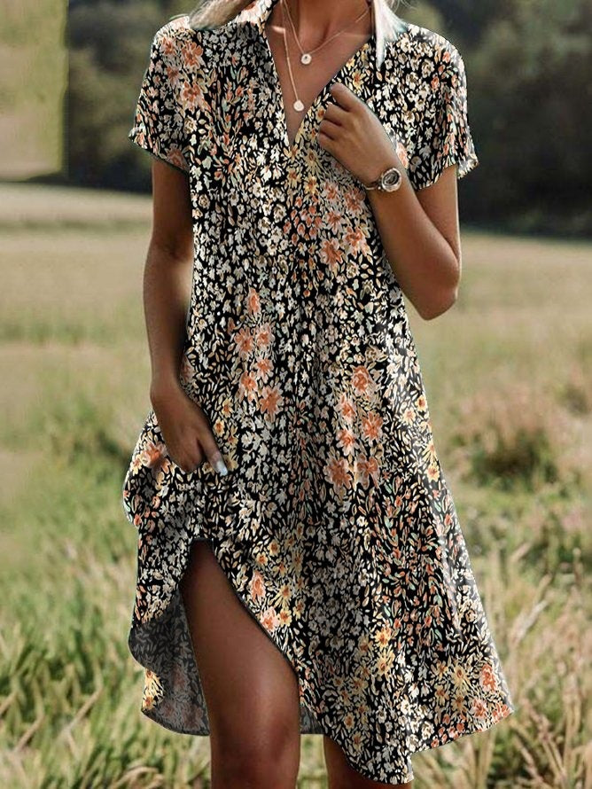 Hot Buy✨Rochie casual cu decolteu în V imprimată cu mâneci scurte