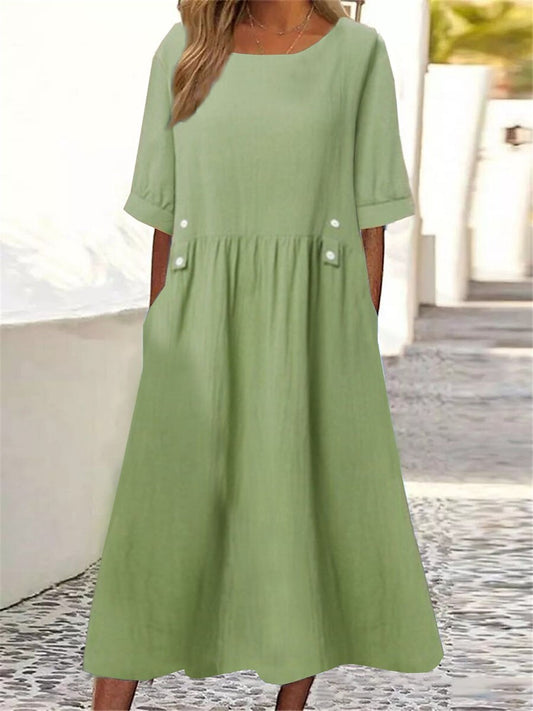 【S-3XL】Rochie de damă vintage din bumbac cu gâtul rotund 