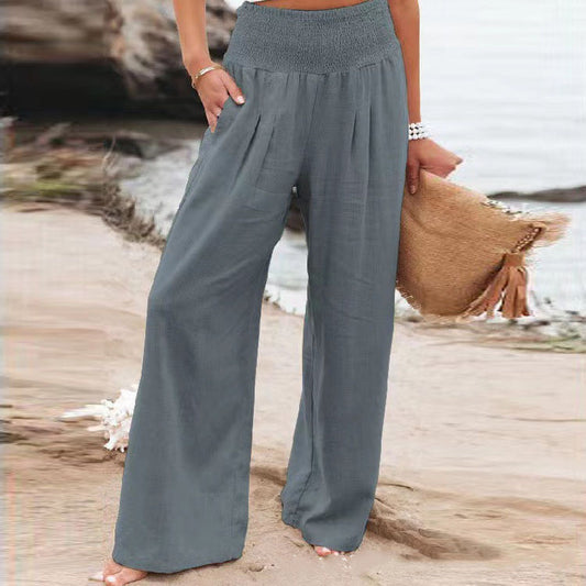 【S-3XL】Swobodne spodnie z bawełny i lnu z szerokimi nogawkami