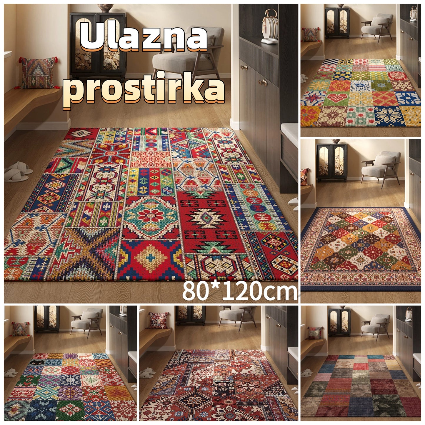 🔥✨【80*120 cm】Otirač za ulaz u perzijskom stilu, neklizajući i otporan na prašinu, kristalni baršun.