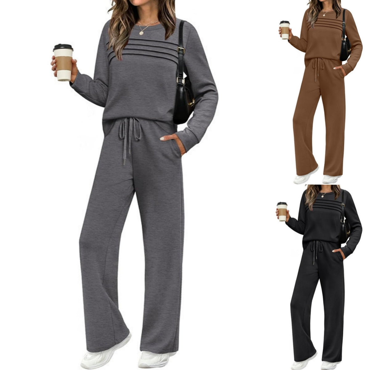 【🥇 Super ponudba - 50 % popust】🔥 【40–100 kg】 Ženski športno-ležerni komplet: pulover z okroglim izrezom + hlače