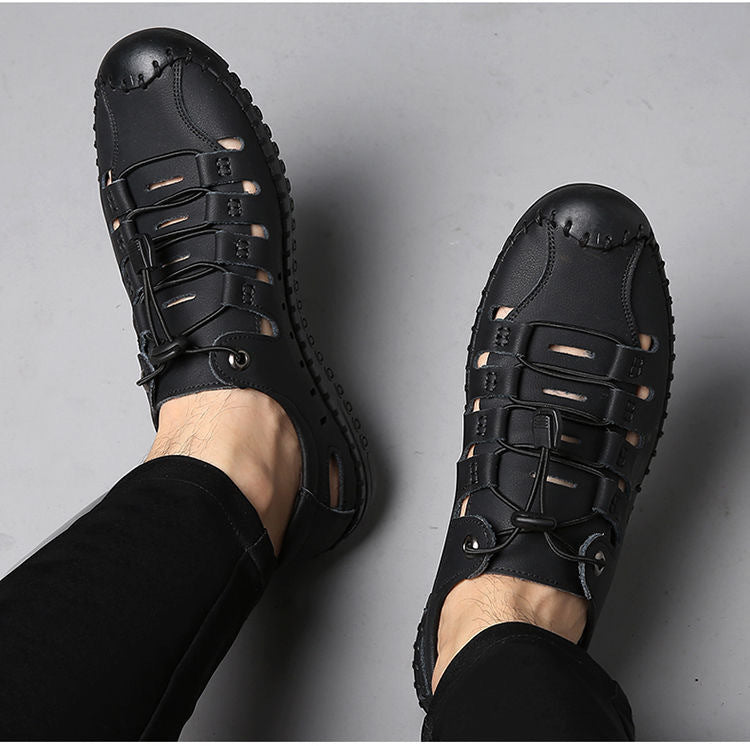 🌟 【39-44】Męskie, skórzane, letnie, zamknięte sandały plażowe z wydrążonymi palcami👞✨