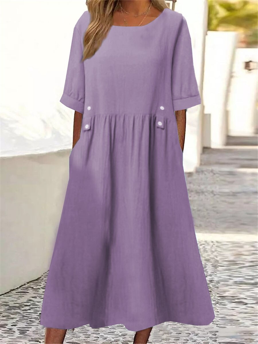 【S-3XL】Rochie de damă vintage din bumbac cu gâtul rotund 