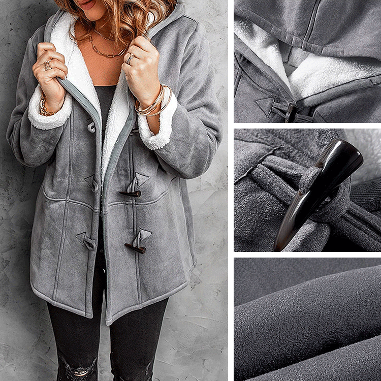 🥼🔥[S-5XL] Νέο μοντέρνο, ζεστό γυναικείο μπουφάν με κουκούλα, σουέτ και μάλλινη επένδυση, του 2025