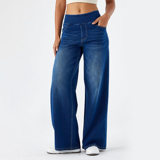 🥇Nowe wiosenne damskie dżinsy z wysokim stanem i szeroką nogawką – elegancki i modny design