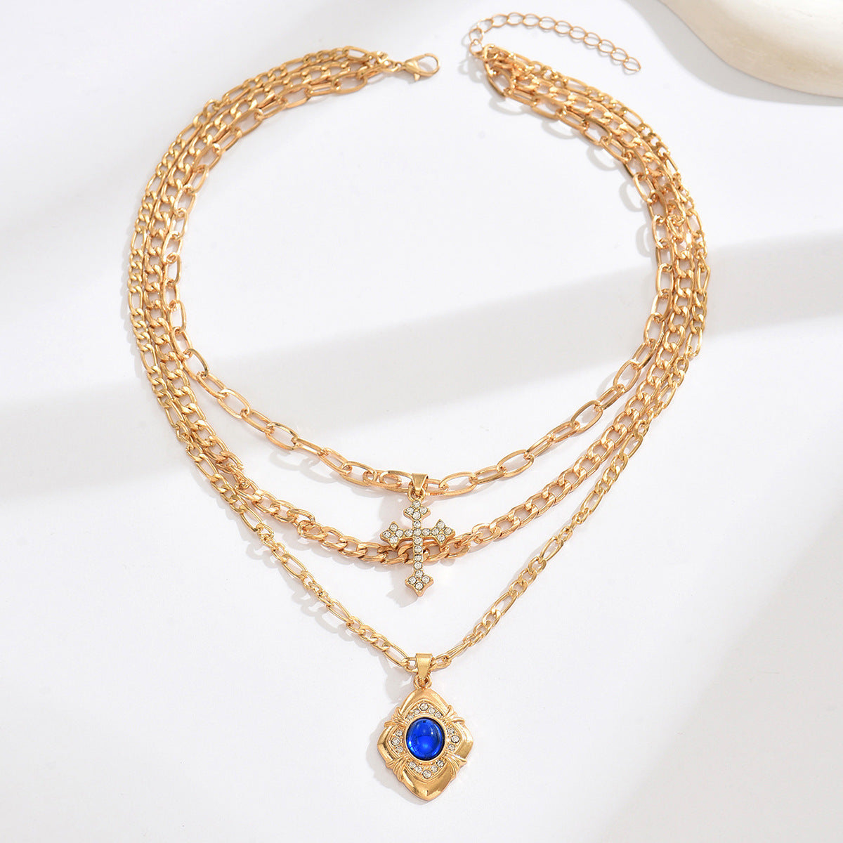 ✨🔥 Colier pătrat cu piatră prețioasă albastră New niche