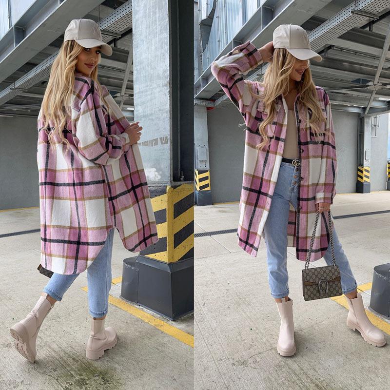 【S-2XL】Jachetă tip cămașă în carouri, lungime medie