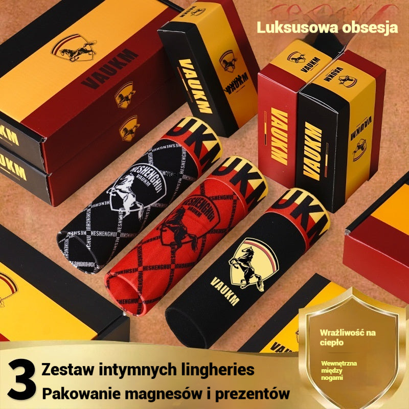 💥【1 zestaw 3 sztuk】🔥Męska oddychająca bielizna z jedwabiu lodowego, wygodna bielizna, bezszwowa, duży rozmiar, modne nadruki