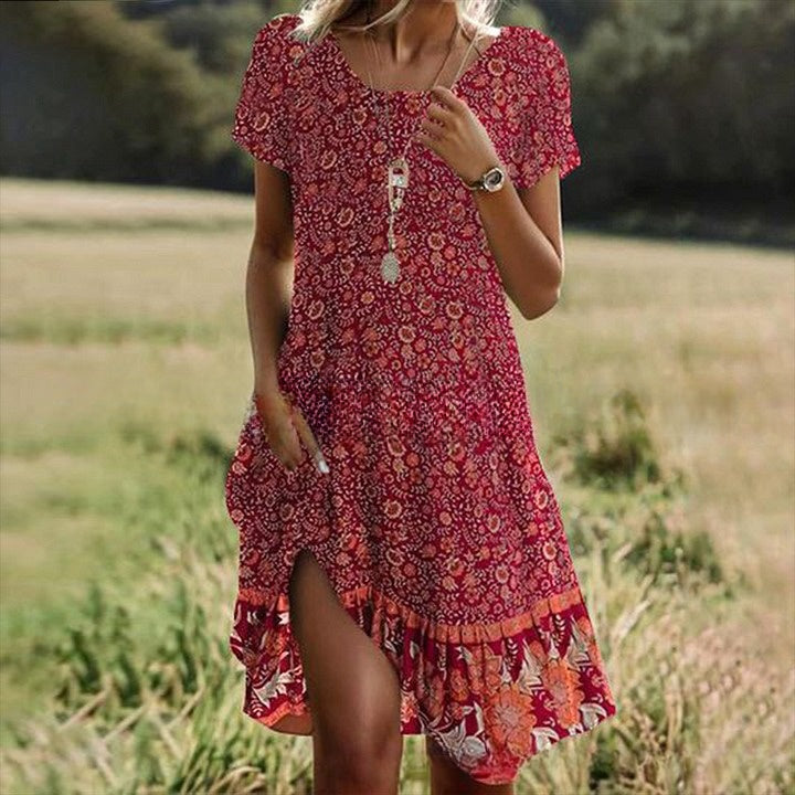 💖【S-3XL】👗2025 nowa sukienka na co dzień z okrągłym dekoltem i nadrukiem na wiosnę i lato