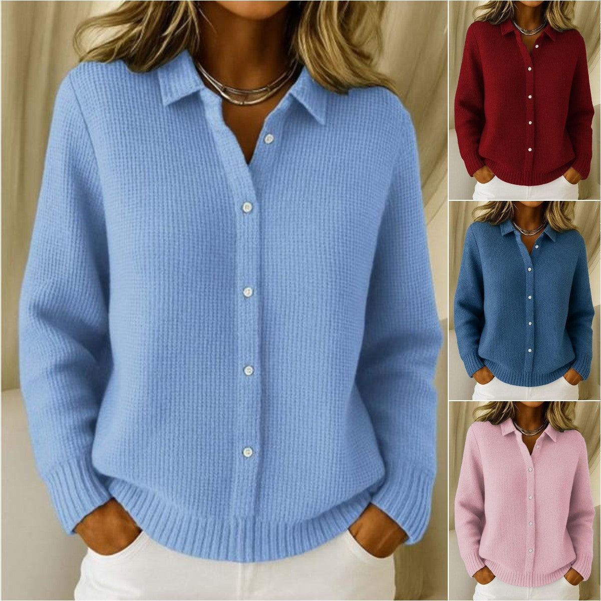 Damski sweter kardigan w jednolitym kolorze (S-2XL), luźny i swobodny styl