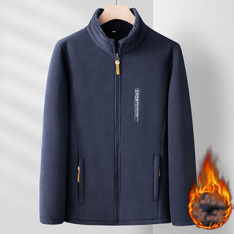 Męska kurtka polarowa (XL-6XL), ze stójką, zapinana na zamek, luźna i wygodna.