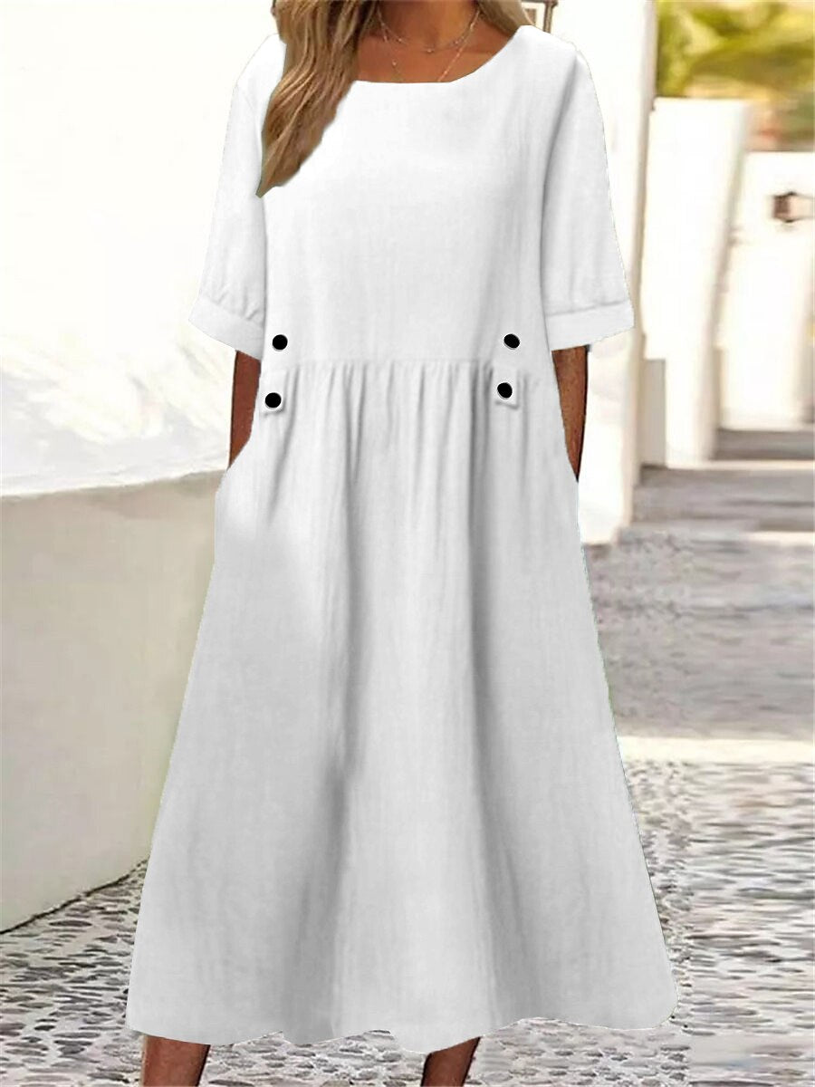 【S-3XL】Rochie de damă vintage din bumbac cu gâtul rotund 