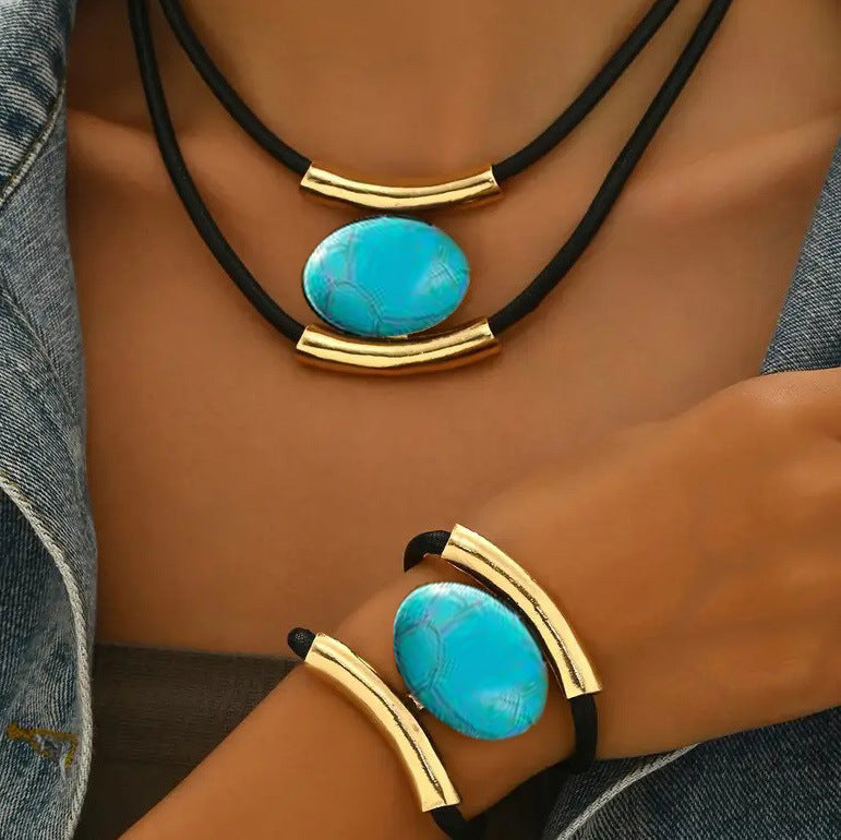 ✨🔥 【Kupite 1, dobijte 1 gratis】【Ogrlica + Nakit za ruke】Set ogrlice i narukvice s dragim kamenjem u boemskom stilu