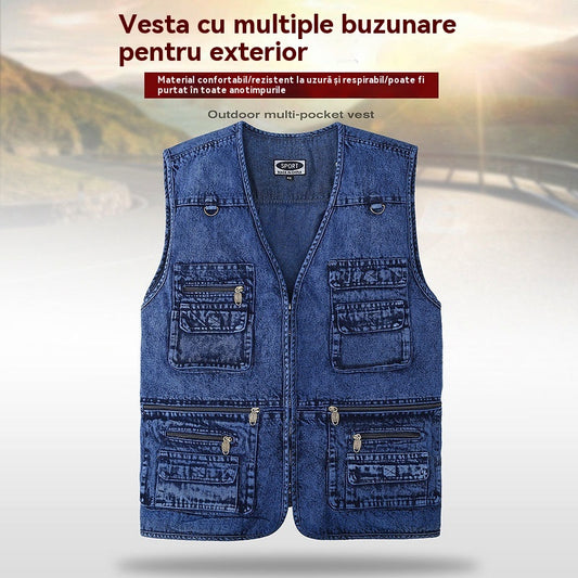 🔥【XL-7XL】2025 Vestă din denim cu multe buzunare pentru bărbați