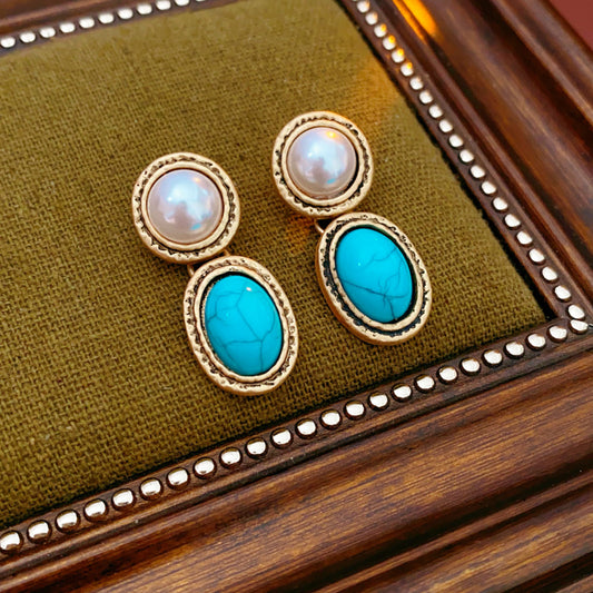 ✨ Colier & Cercei vintage cu perle turcoaz | Set bijuterii premium
