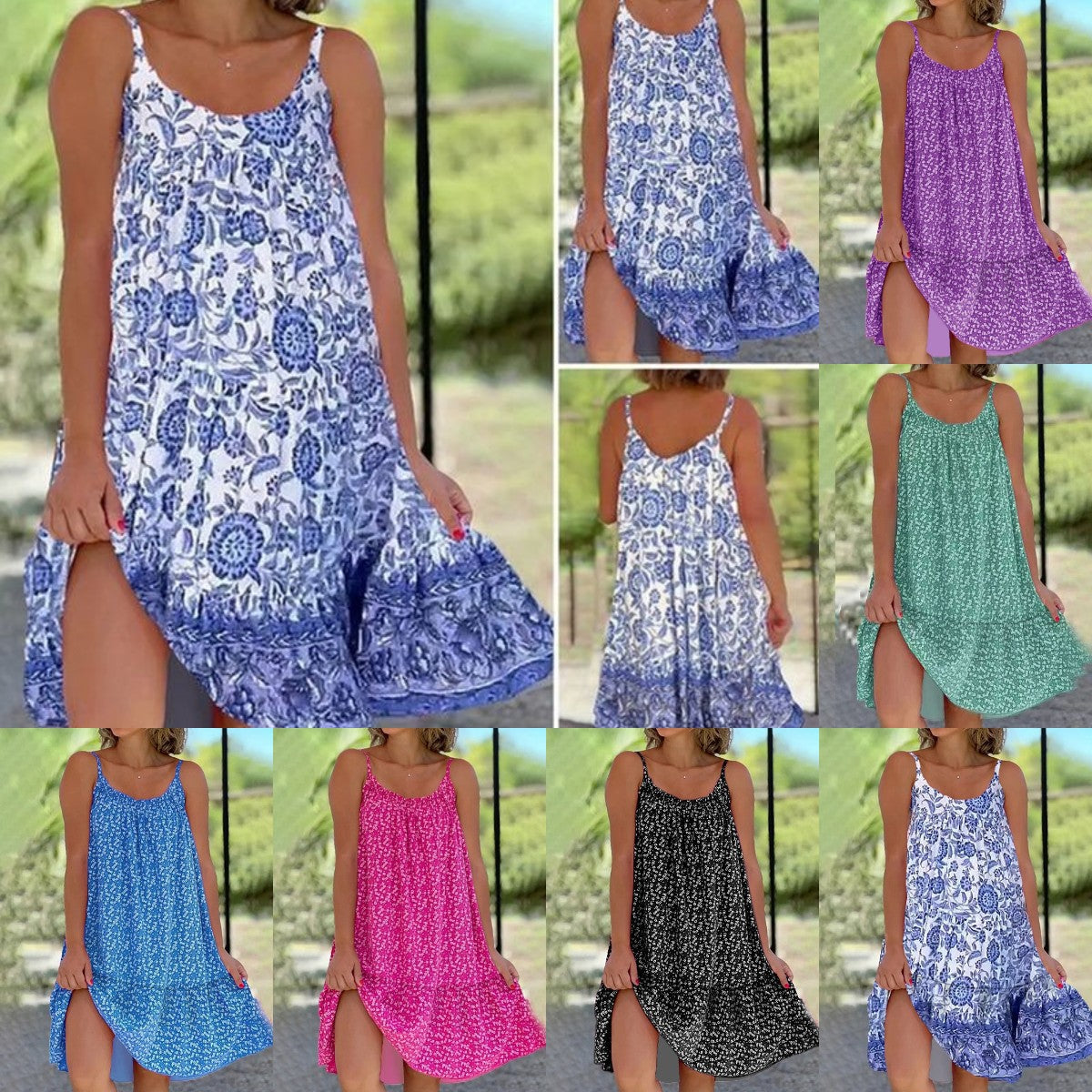 【S-5XL】Rochie cu bretele florale, lejera si confortabila 
