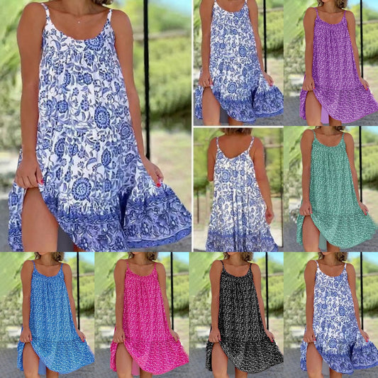 【S-5XL】Rochie cu bretele florale, lejera si confortabila 