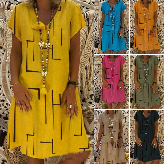 👗【S-5XL】Nova pamučna haljina s V-izrezom i printom