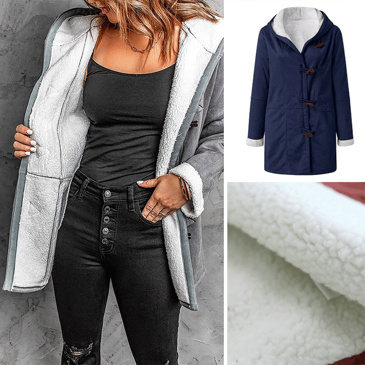 🥼🔥[S-5XL] Νέο μοντέρνο, ζεστό γυναικείο μπουφάν με κουκούλα, σουέτ και μάλλινη επένδυση, του 2025
