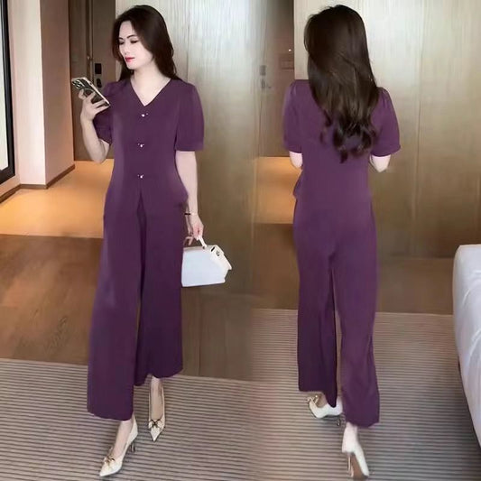 🌸【Top + Spodnie z szerokimi nogawkami】Modny garnitur z lodowego jedwabiu