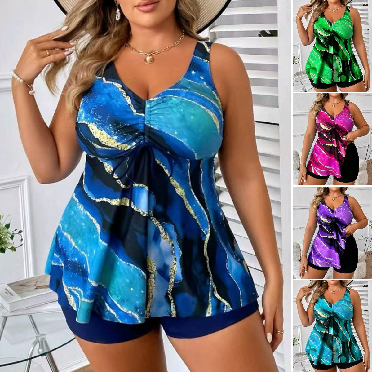 🏖️👙🌴【S-5XL】Costum de baie elegant, mărime mare, cu imprimeu